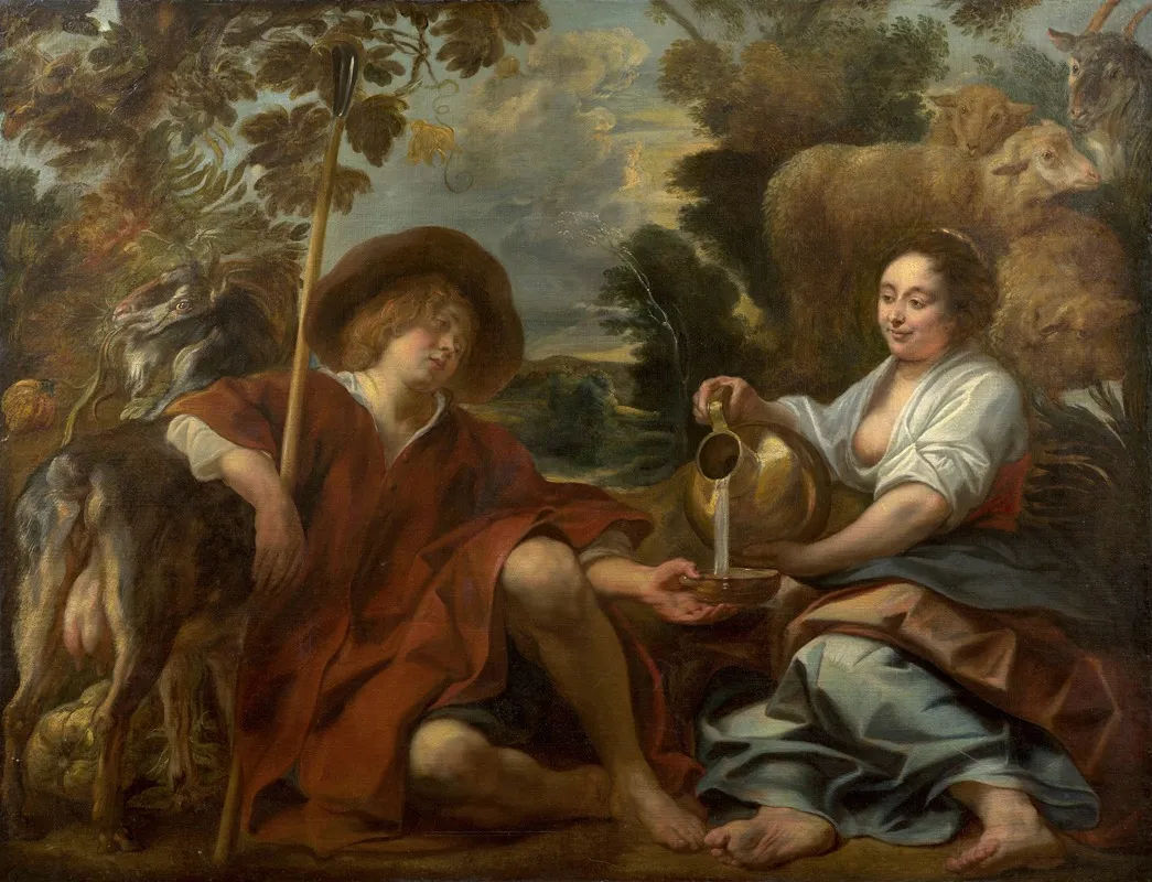 Bergere Versant Du Lait A Un Berger Wall Art by Jacob Jordaens - High-Resolution Digital Print