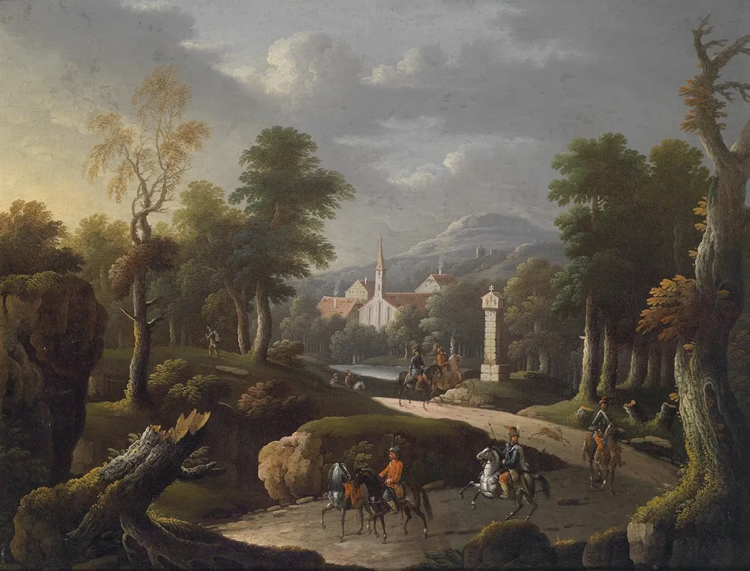 Bergige Landschaft Mit Reisenden Wall Art by Johann Georg von Bemmel - High-Resolution Digital Print