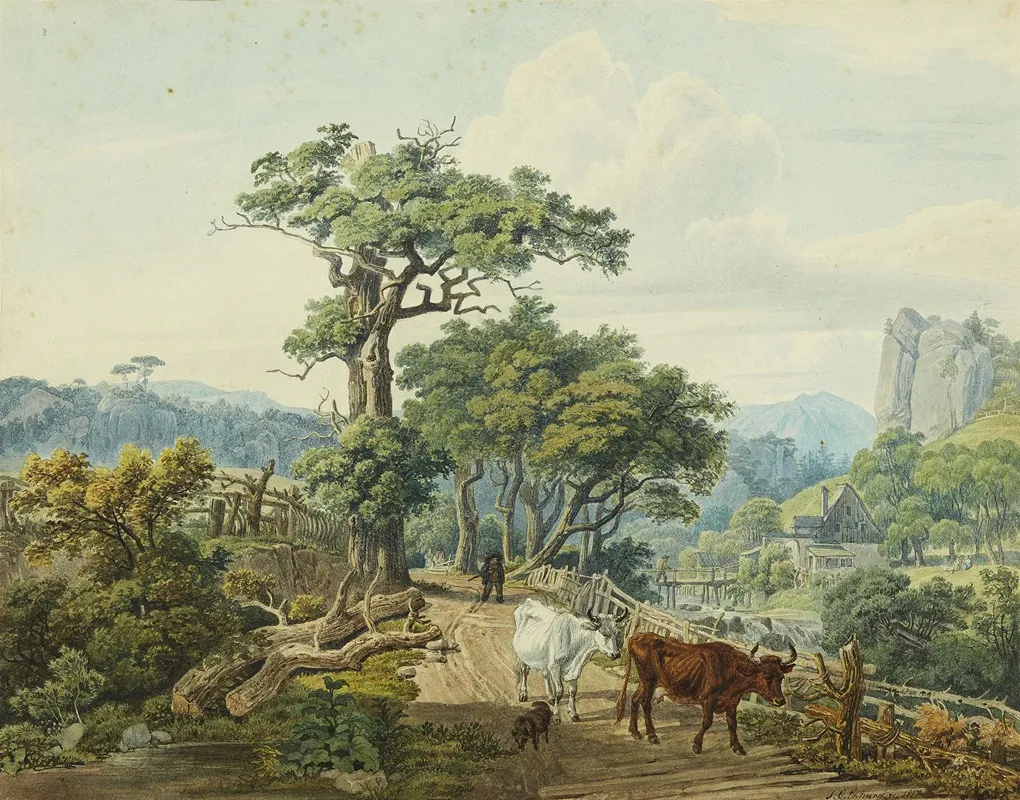 Berglandschaft Mit Bauern Und Kuhen
