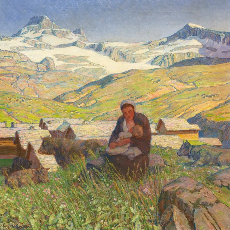 Berglandschaft Mit Stillender Bauerin