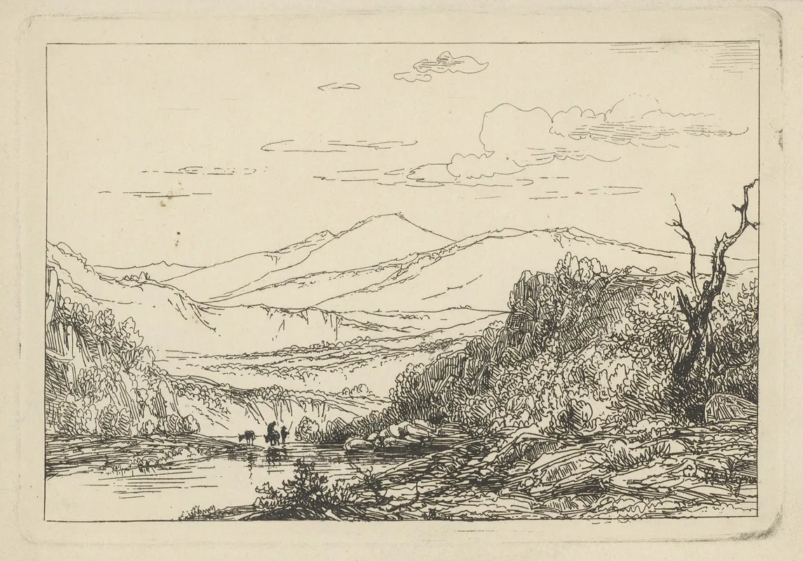 Berglandschap Met Doorwaadbare Plaats Wall Art by Edouard De Vigne - High-Resolution Digital Print