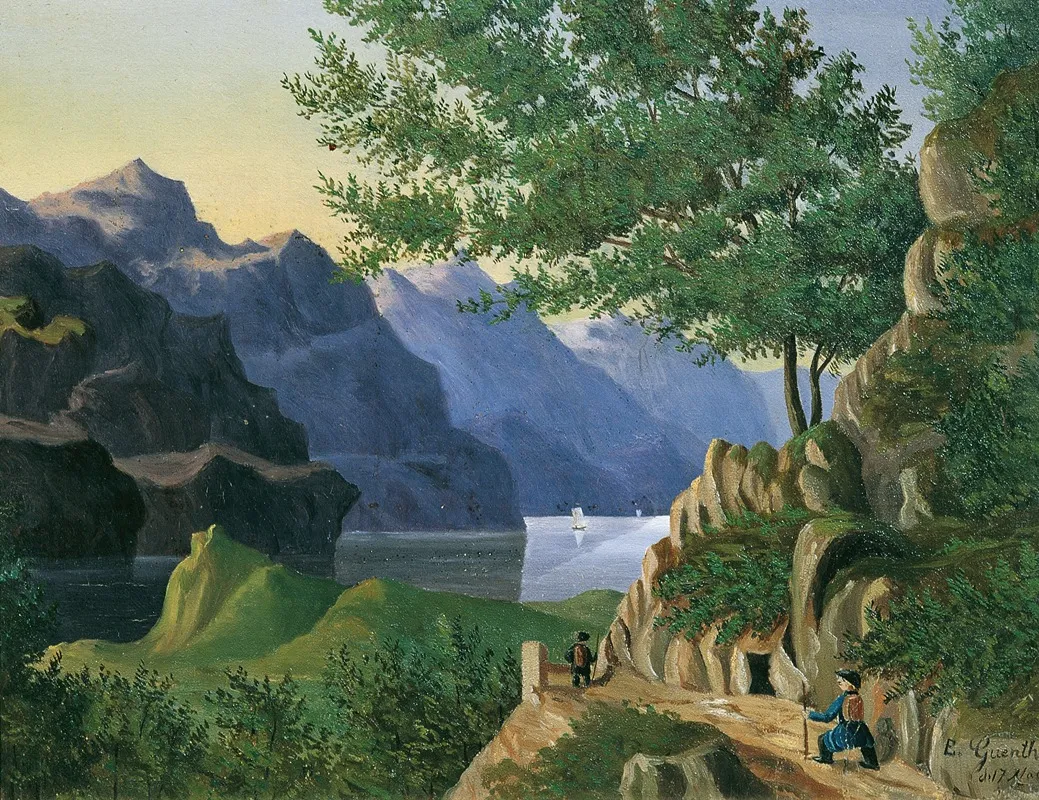 Bergsee Mit Wanderer Wall Art by E. Guenther - High-Resolution Digital Print