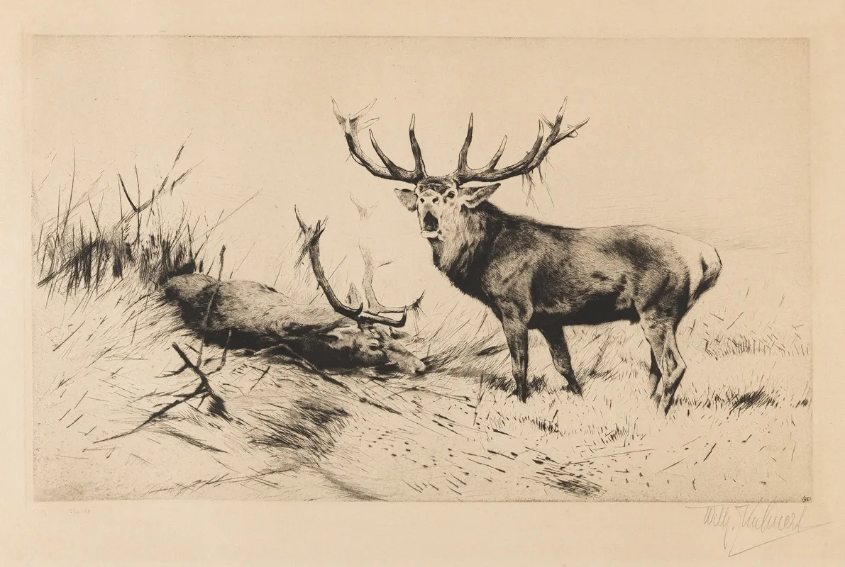 Besiegt Rothirsche 2 Wall Art by Wilhelm Kuhnert - High-Resolution Digital Print