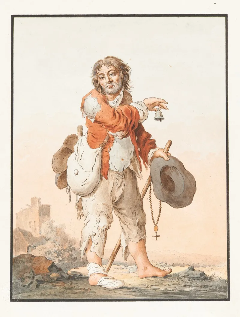 Bettler Mann In Zerlumpter Kleidung Mit Glocke Und Rosenkranz Wall Art by Marquard Wocher - High-Resolution Digital Print