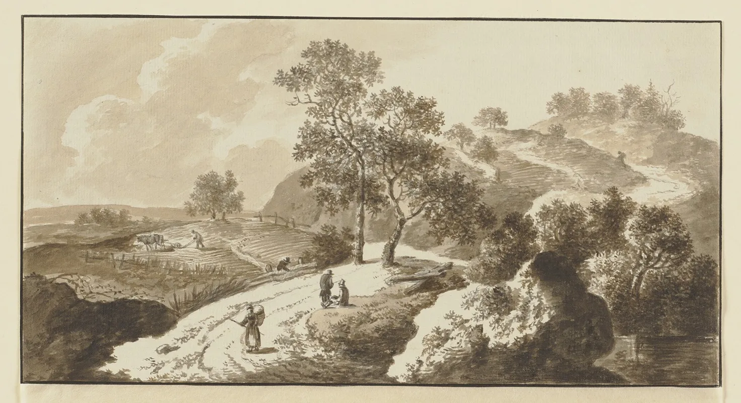 Bewaldete Anhohe Hinter Einem Acker Staffagefiguren Auf Dem Weg Und Dem Feld Wall Art by Johann Alexander Thiele - High-Resolution Digital Print