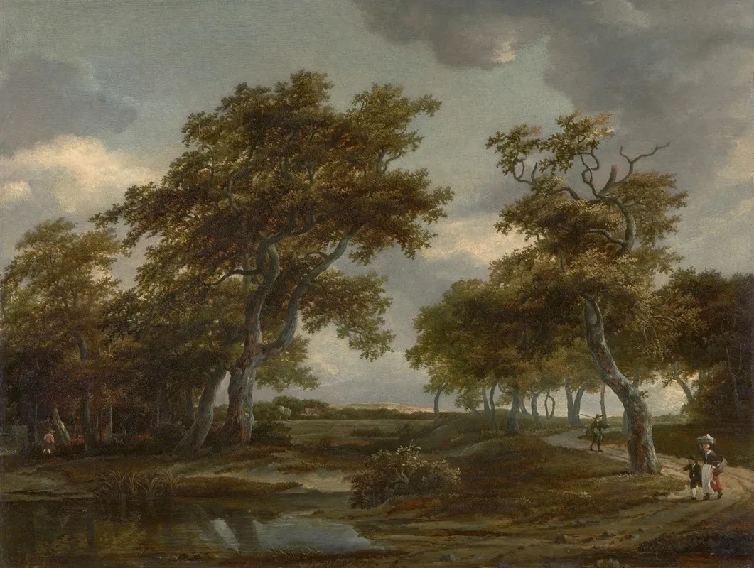 Bewaldete Flusslandschaft Mit Figuren Auf Einem Weg