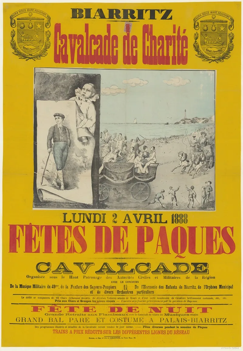 Biarritz Cavalcade De Charite Lundi 2 Avril 1888 Fetes De Paques Wall Art by Lith. A. Lamaignère - High-Resolution Digital Print