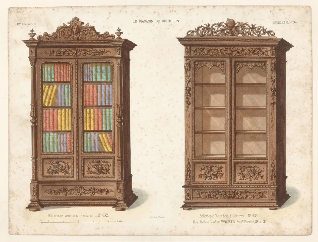 Bibliotheque Bois A Colonnes Bibliotheque Vieux Bois A Pilastres Wall Art by Victor Léon Michel Quétin - High-Resolution Digital Print