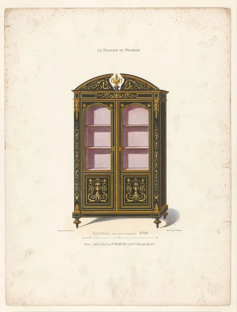 Bibliotheque Bois Noir Et Marqueterie Wall Art by Victor Léon Michel Quétin - High-Resolution Digital Print