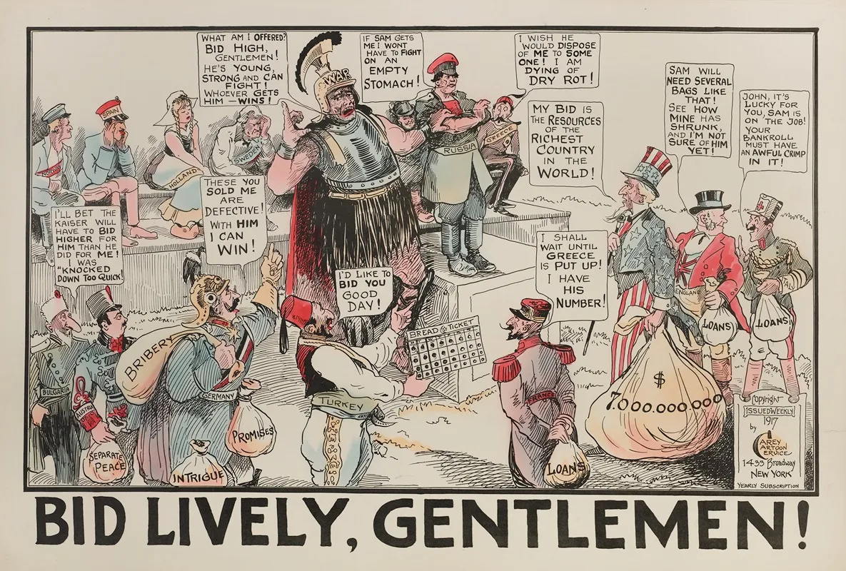 Bid Lively Gentlemen Wall Art by Carey Cartoon Service - High-Resolution Digital Print
