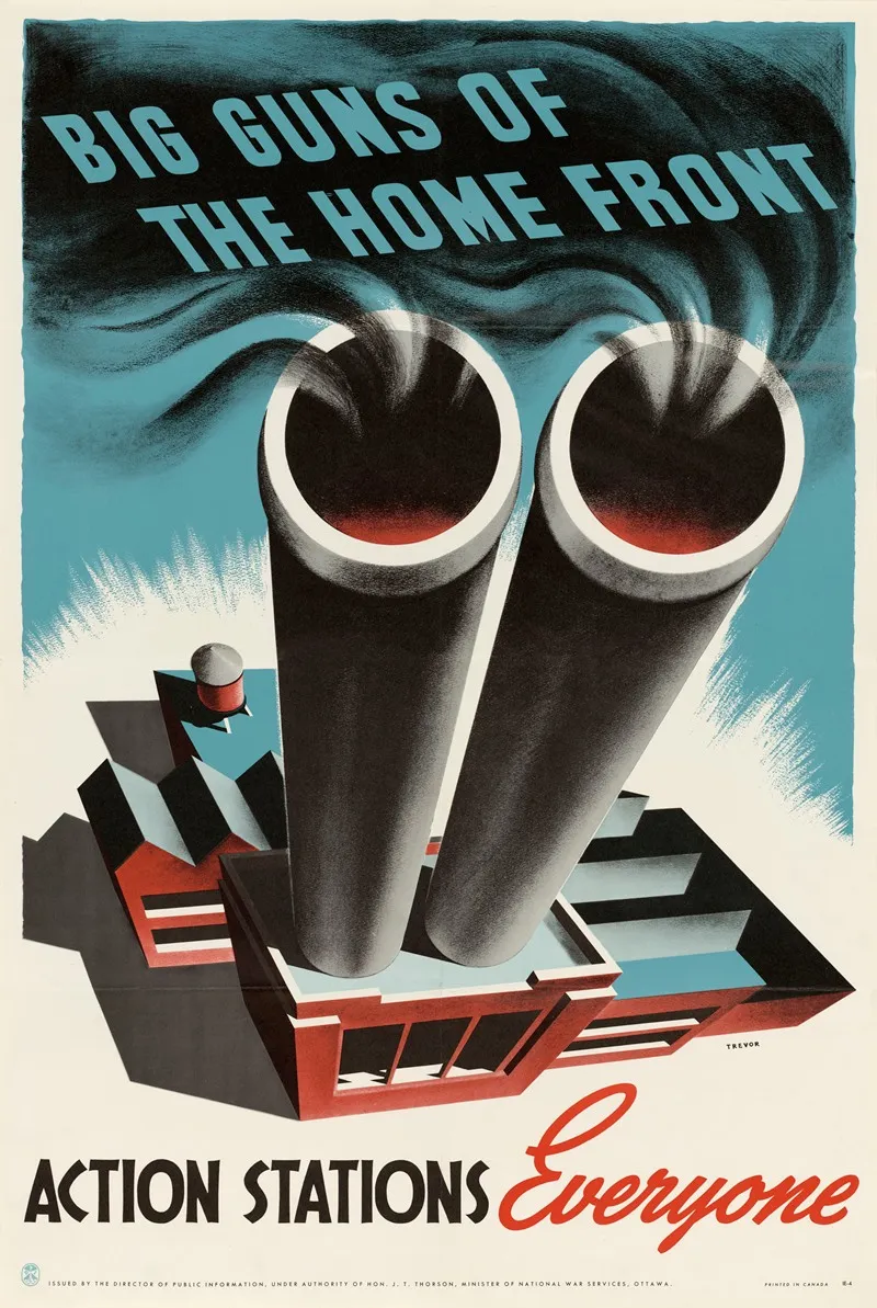 Big Guns Of The Home Front Action Stations Everyone Wall Art by Leslie J. Trevor - High-Resolution Digital Print