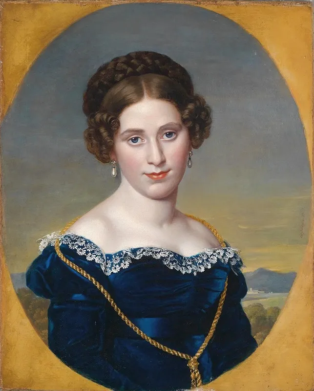 Bildnis Einer Dame Vor Landschaftshintergrund Wall Art by Eduard Friedrich Leybold - High-Resolution Digital Print