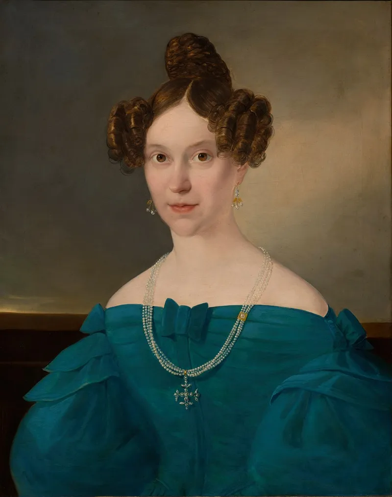 Bildnis Einer Jungen Frau In Blauem Kleid Wall Art by Johann Wachtl   - High-Resolution Digital Print