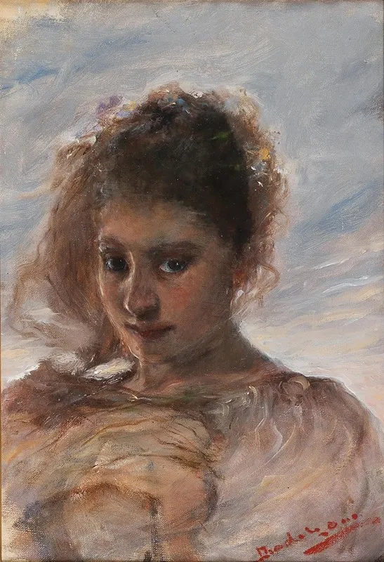 Bildnis Einer Jungen Frau Vor Wolkenhintergrund Wall Art by Ottó Baditz - High-Resolution Digital Print