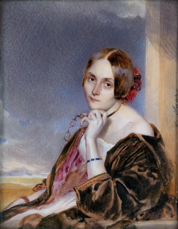 Bildnis Einer Sitzenden Dame Ein Loignon Haltend Wall Art by Carl von Saar - High-Resolution Digital Print