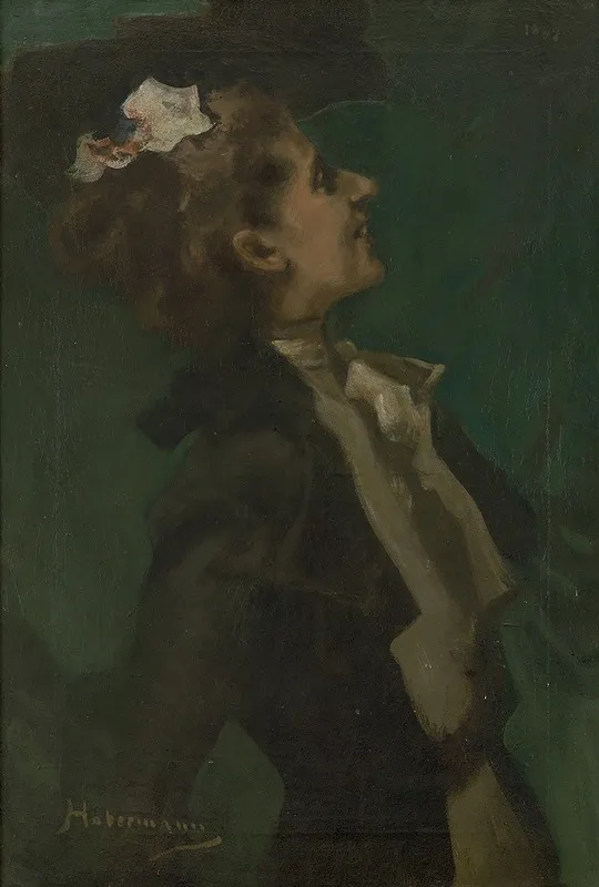 Bildnis In Grun Fraulein Olga Hess Wall Art by Hugo Freiherr von Habermann - High-Resolution Digital Print