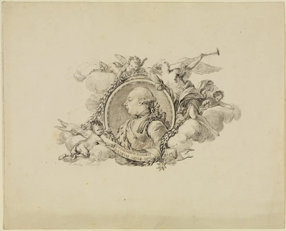Bildnis Markgraf Carl Friedrichs In Wolken Von Fama Und Putten Umgeben