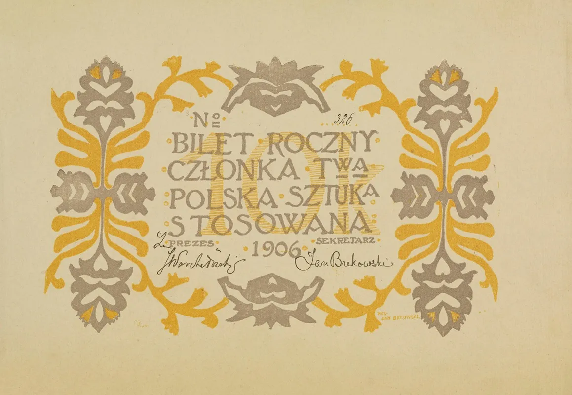 Bilet Roczny Czlonka Towarzystwa Polska Sztuka Stosowana Wall Art by Jan Bukowski - High-Resolution Digital Print