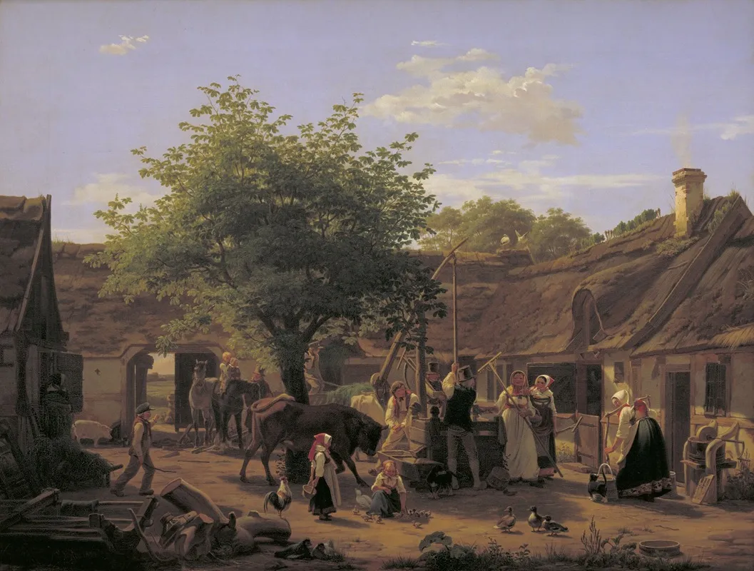 Billede Af Livet I En Sjaellandsk Bondegard Ved Middagstid Wall Art by Peter Julius Larsen - High-Resolution Digital Print