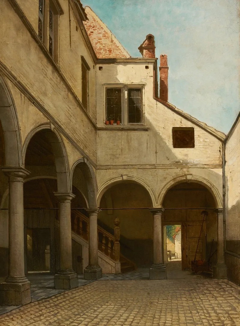 Binnenkoer Van Herenhuis Met Zuilengalerij Wall Art by Hendrik Diddaert - High-Resolution Digital Print