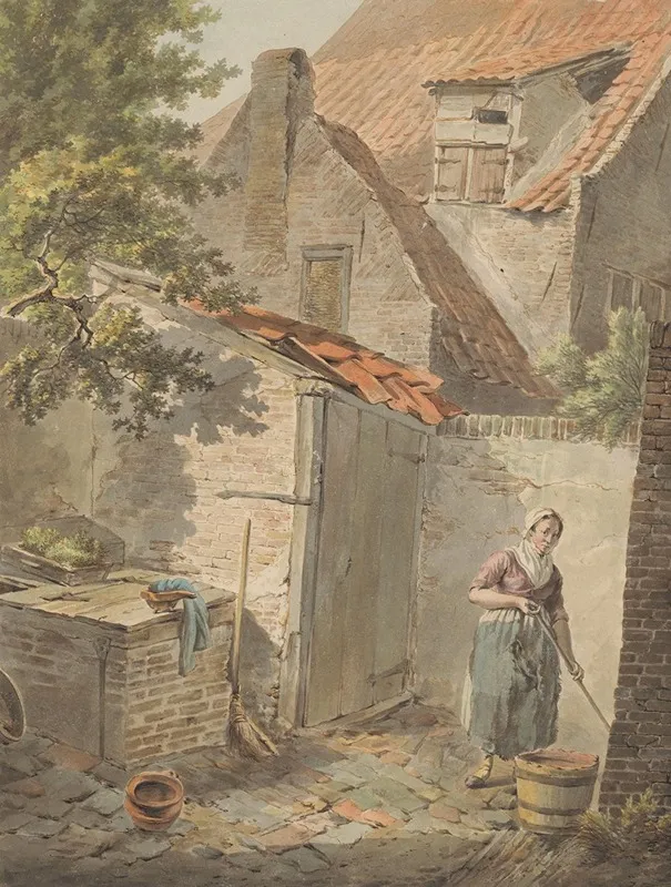 Binnenplaats Met Een Dienstmeid Die Schoonmaakt Wall Art by Carel Lodewijk Hansen - High-Resolution Digital Print