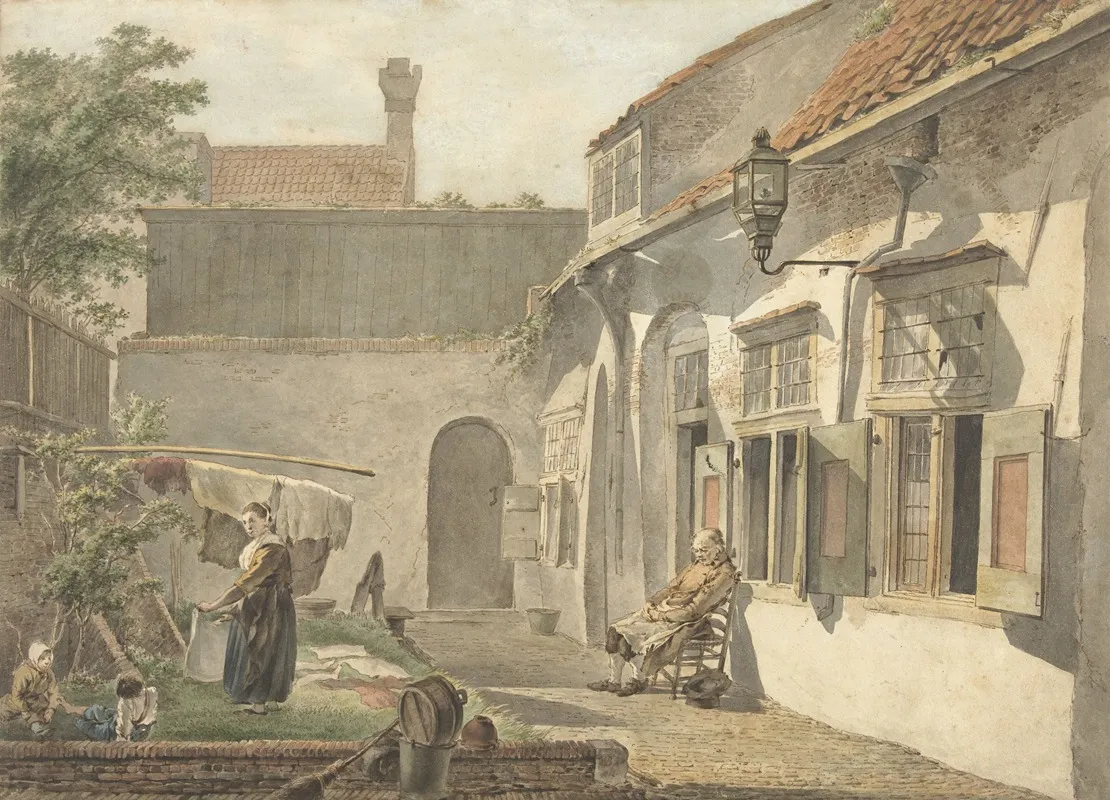 Binnenplaatsje Met Figuren Te Utrecht Wall Art by Hermanus van Brussel - High-Resolution Digital Print