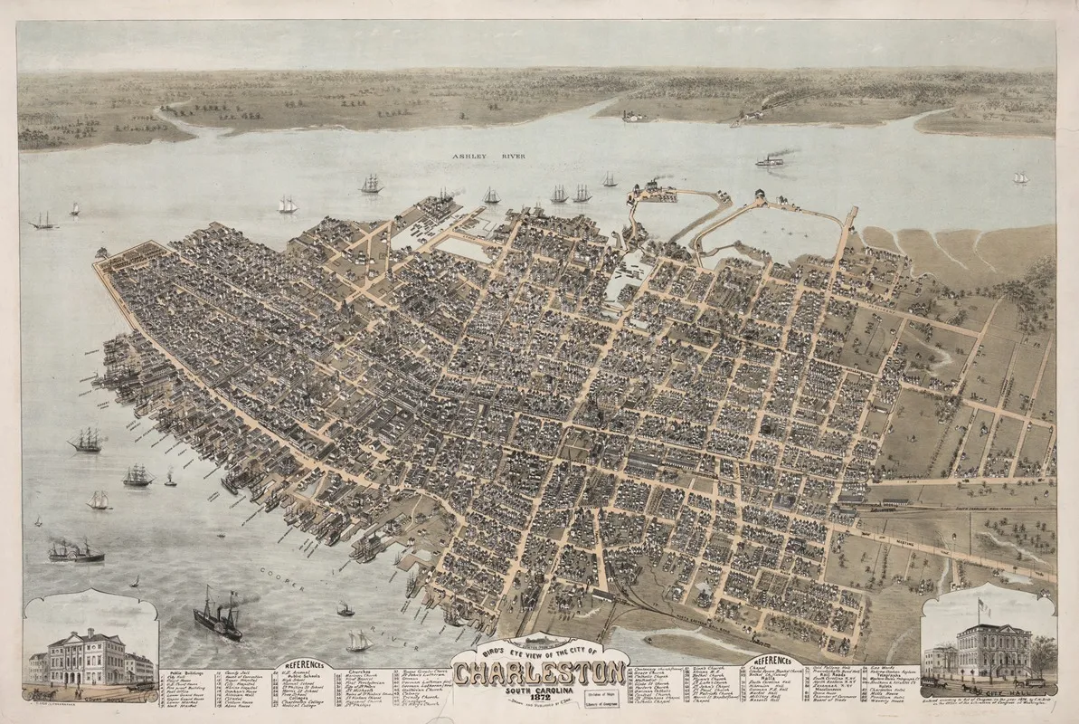 Birds Eye View Of The City Of Charleston South Carolina 1872 Wall Art by C. N. Drie - High-Resolution Digital Print