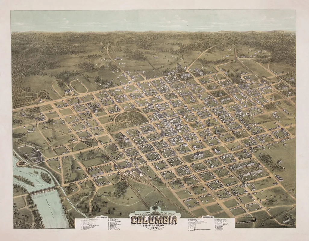 Birds Eye View Of The City Of Columbia South Carolina 1872 Wall Art by C. N. Drie - High-Resolution Digital Print