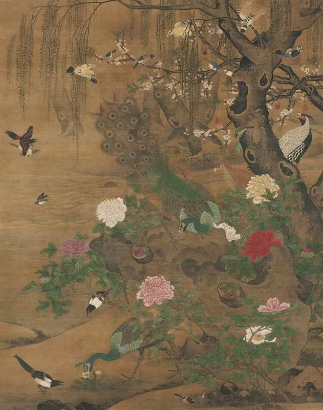 Birds Gather Under The Spring Willow Wall Art by Yin Hong - High-Resolution Digital Print