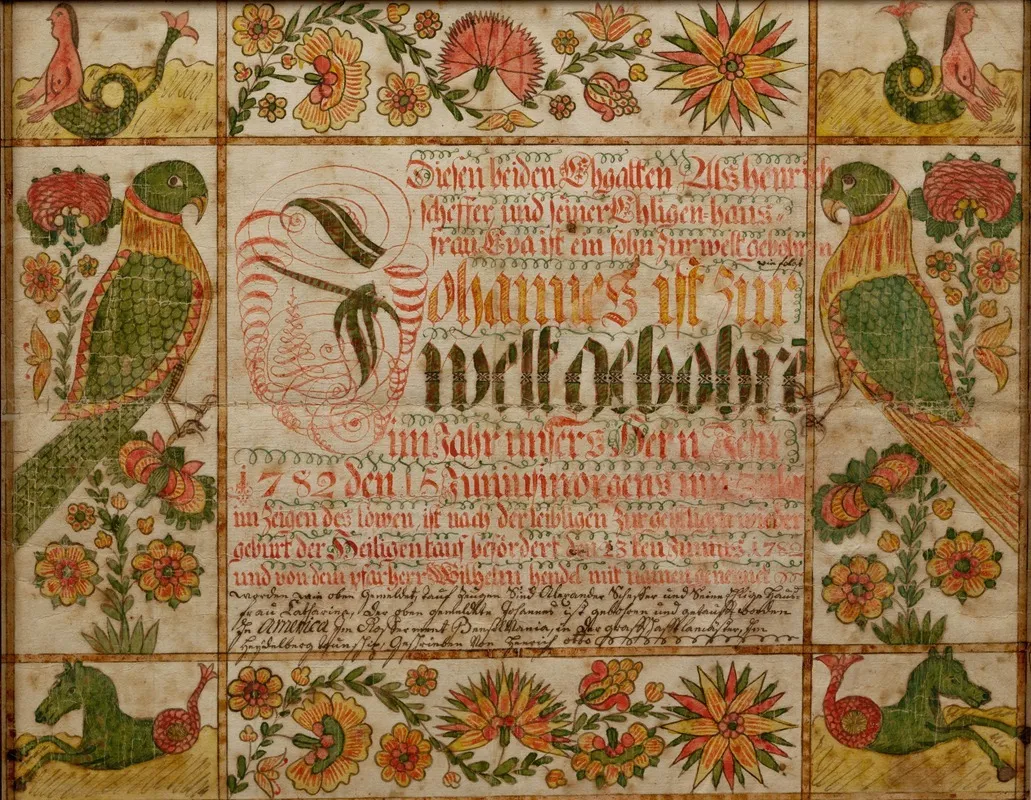 Birth And Baptismal Certificate Wall Art by Johann Heinrich Otto - High-Resolution Digital Print