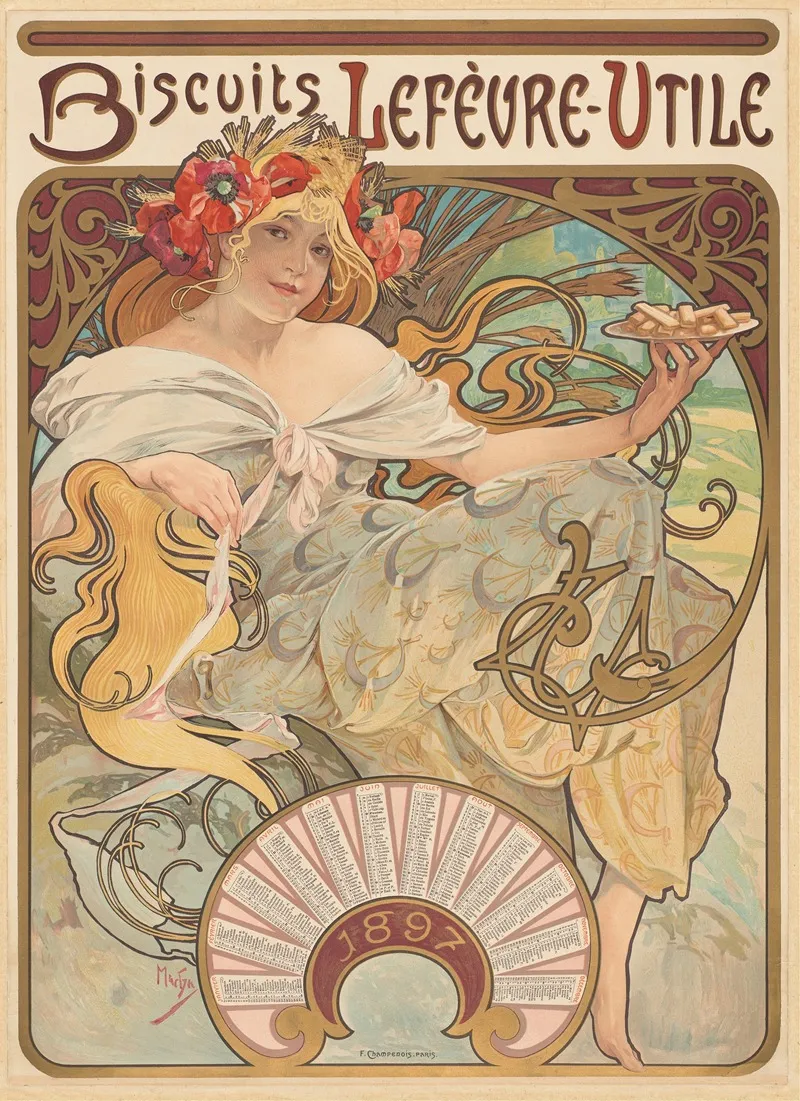 Biscuits Lefevre Utile Wall Art by Alphonse Mucha - High-Resolution Digital Print