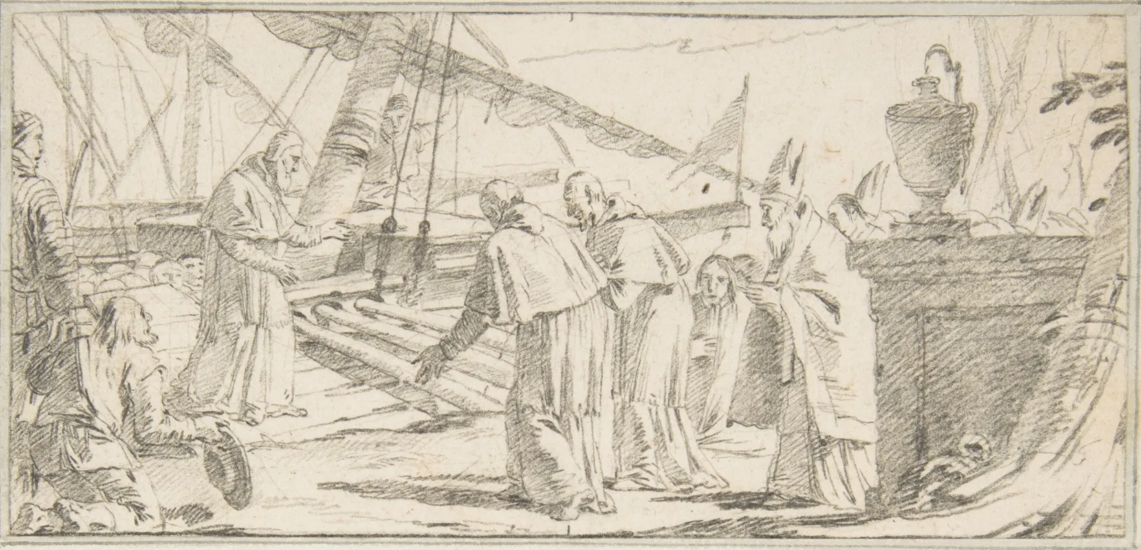 Bishops And Monks Being Received At A Ship By A Venerable Dignitary Wall Art by Giovanni Battista Tiepolo - High-Resolution Digital Print