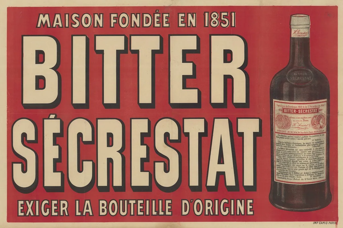 Bitter Secrestat Maison Fondee En 1851 Exiger La Bouteille Dorigine Wall Art by Imp. Camis - High-Resolution Digital Print