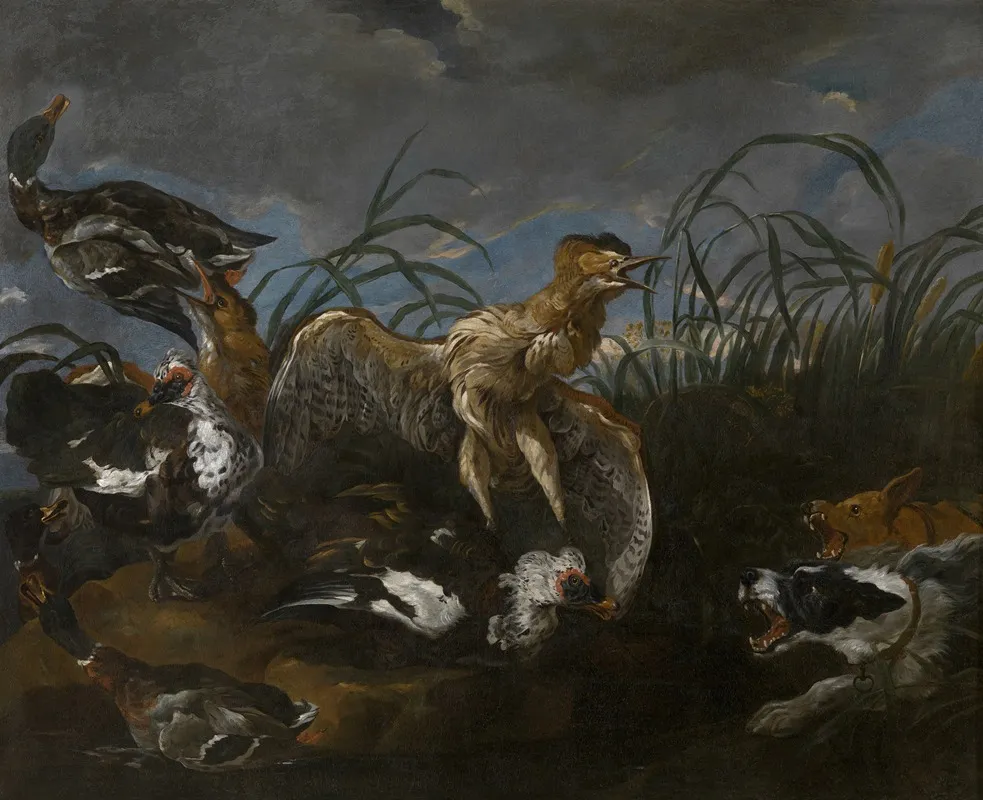 Bittern And Ducks Startled By Dogs Wall Art by Daniel Schultz - High-Resolution Digital Print