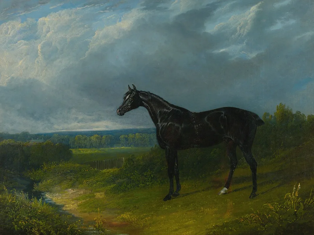 Black Hunter In A Landscape Wall Art by John Frederick Herring Snr. - High-Resolution Digital Print