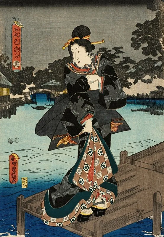 Black Wall Art by Utagawa Kunisada (Toyokuni III) - High-Resolution Digital Print