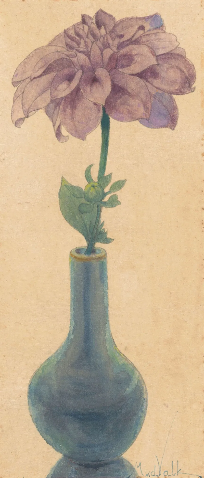 Blauw Glazen Vaasje Met Lila Dahlia Wall Art by Maurits van der Valk - High-Resolution Digital Print