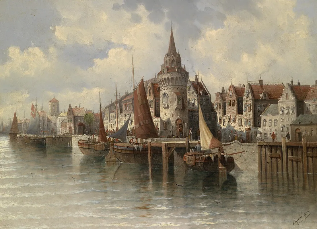 Blick Auf Eine Hafenstadt Wall Art by August Von Siegen - High-Resolution Digital Print