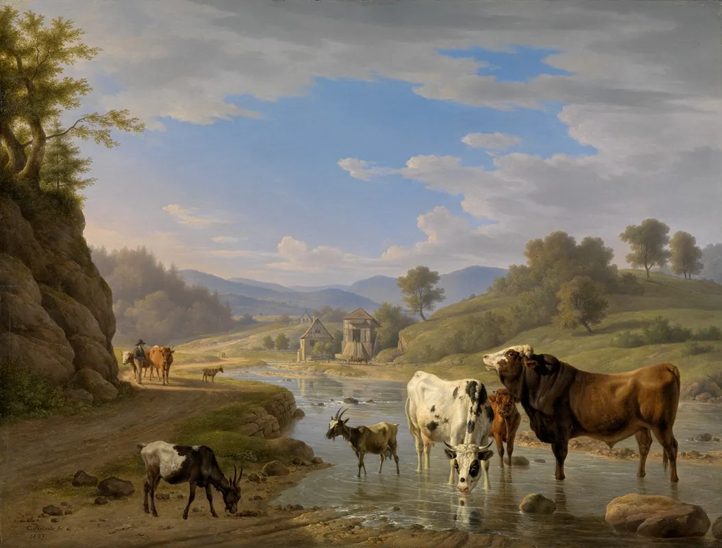 Blick Auf Geroldsau Bei Baden Baden Mit Tierstaffage Wall Art by Carl Kuntz - High-Resolution Digital Print