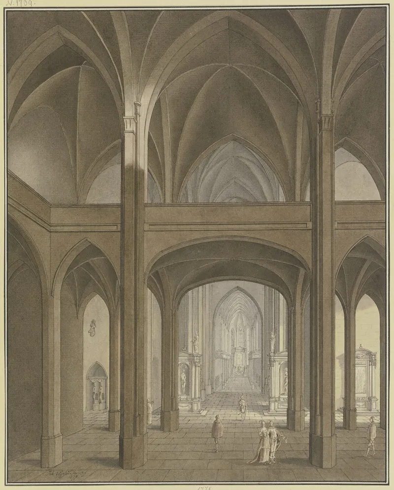 Blick Auf Lettner Und Chor Einer Gotischen Kirche Mit Renaissance Altaren Und Staffagefiguren Im Kostum Des 17 Jahrhunderts Wall Art by JOHANN VÖGELIN - High-Resolution Digital Print