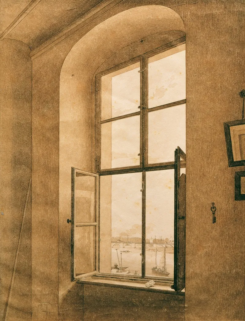 Blick Aus Dem Atelier Des Kunstlers In Dresden Auf Die Elbe Linkes Fenster