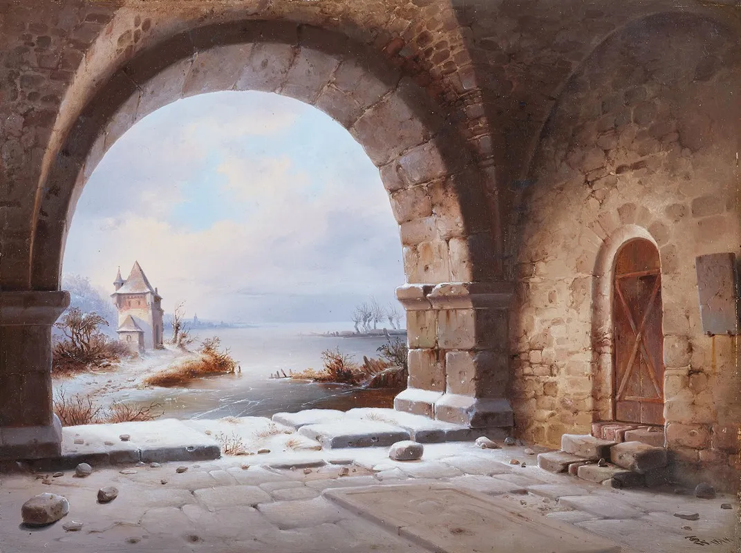 Blick Aus Einem Kloster Auf Eine Winterlandschaft Wall Art by Wilhelm Steuerwaldt - High-Resolution Digital Print