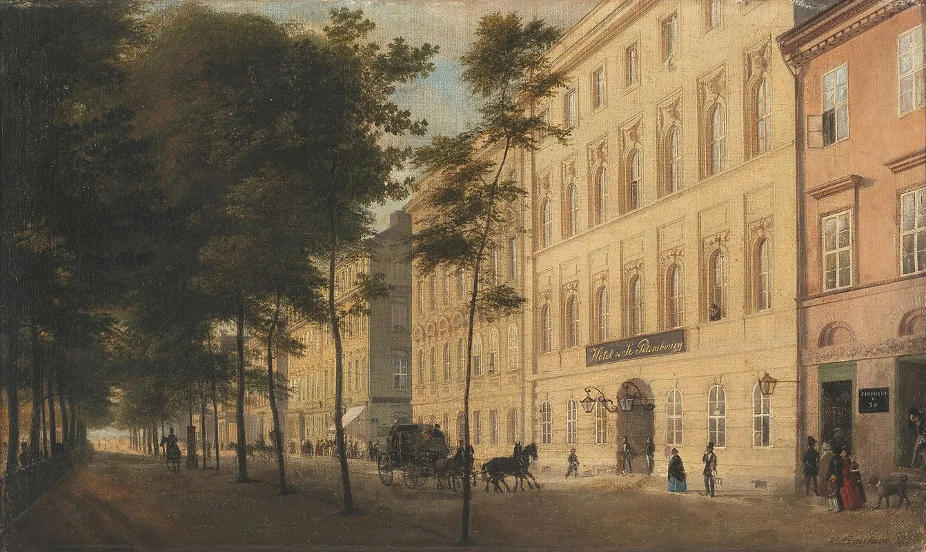 Blick In Die Strase Unter Den Linden Ecke Charlottenstrase Mit Dem Hotel De St Petersbourg Wall Art by Eduard Gaertner - High-Resolution Digital Print