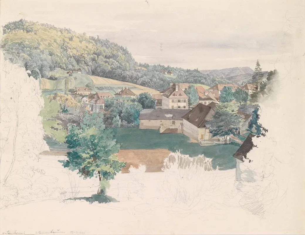 Blick Uber Bad Rohitsch Sauerbrunn Skizze Wall Art by Johann Nepomuk Passini - High-Resolution Digital Print