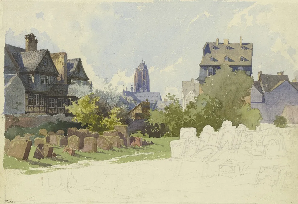 Blick Uber Den Judischen Friedhof Battonnstrase In Frankfurt Am Main Auf Sankt Bartholomaus Wall Art by Alexander Gwinner - High-Resolution Digital Print