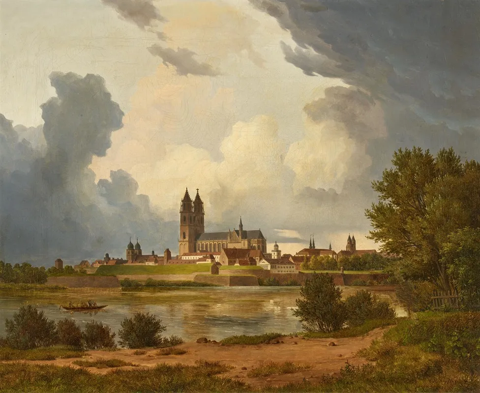Blick Uber Die Elbe Auf Magdeburg Wall Art by Carl Georg Adolph Hasenpflug - High-Resolution Digital Print