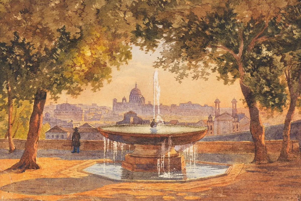 Blick Uber Rom Vom Brunnen Der Villa Medici