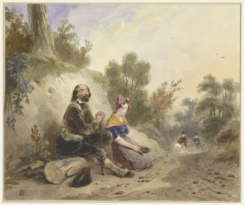 Blinde Man Met Meisje Bedelend Aan De Kant Van Een Landweg Wall Art by Jacob Joseph Eeckhout - High-Resolution Digital Print