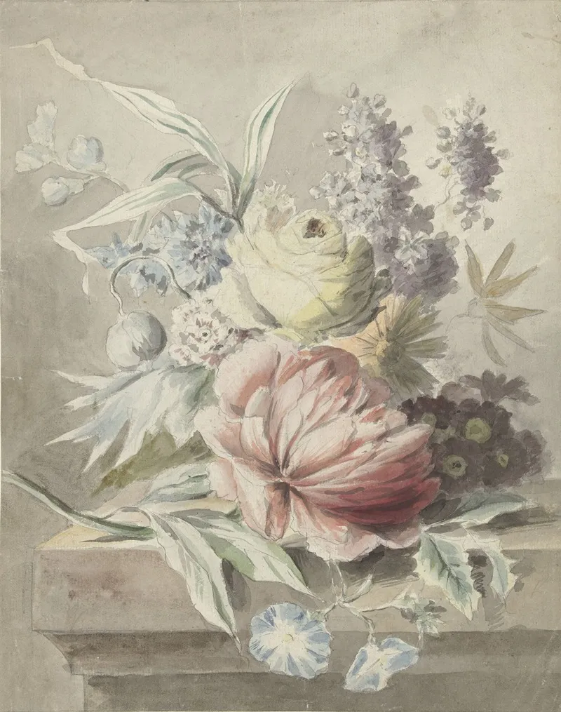 Bloemen Op Een Plint Liggende
