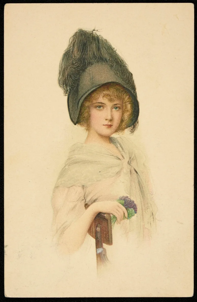 Blonde In A Hat With A Bouquet Of Flowers Wall Art by M. M. Vienne - High-Resolution Digital Print